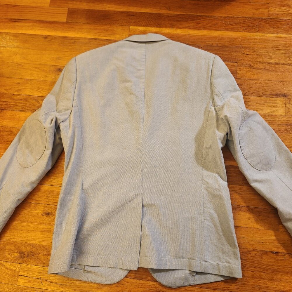 Light Blue Men's H&M 100% Cotton Blazer with Elbow Patches Size 44R Excellent - Picture 15 of 16